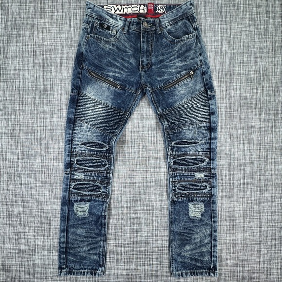 Distressed Thread Switch | Jeans | Switch Mens Moto Biker Jeans 32x3 Blue Acid Wash ...